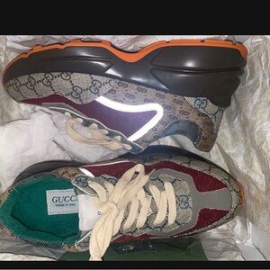 Gucci Red and Brown Patterned Sneakers